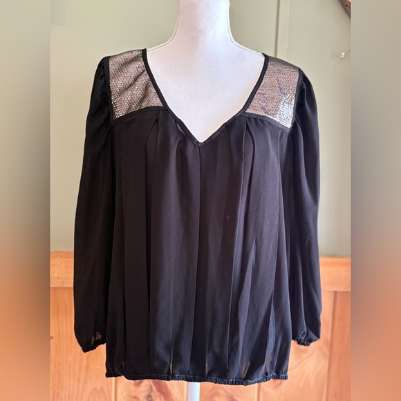 Sophie Max Tops - Sophie Max Black V-Neck Blouse with Silver Accents size Large NWT